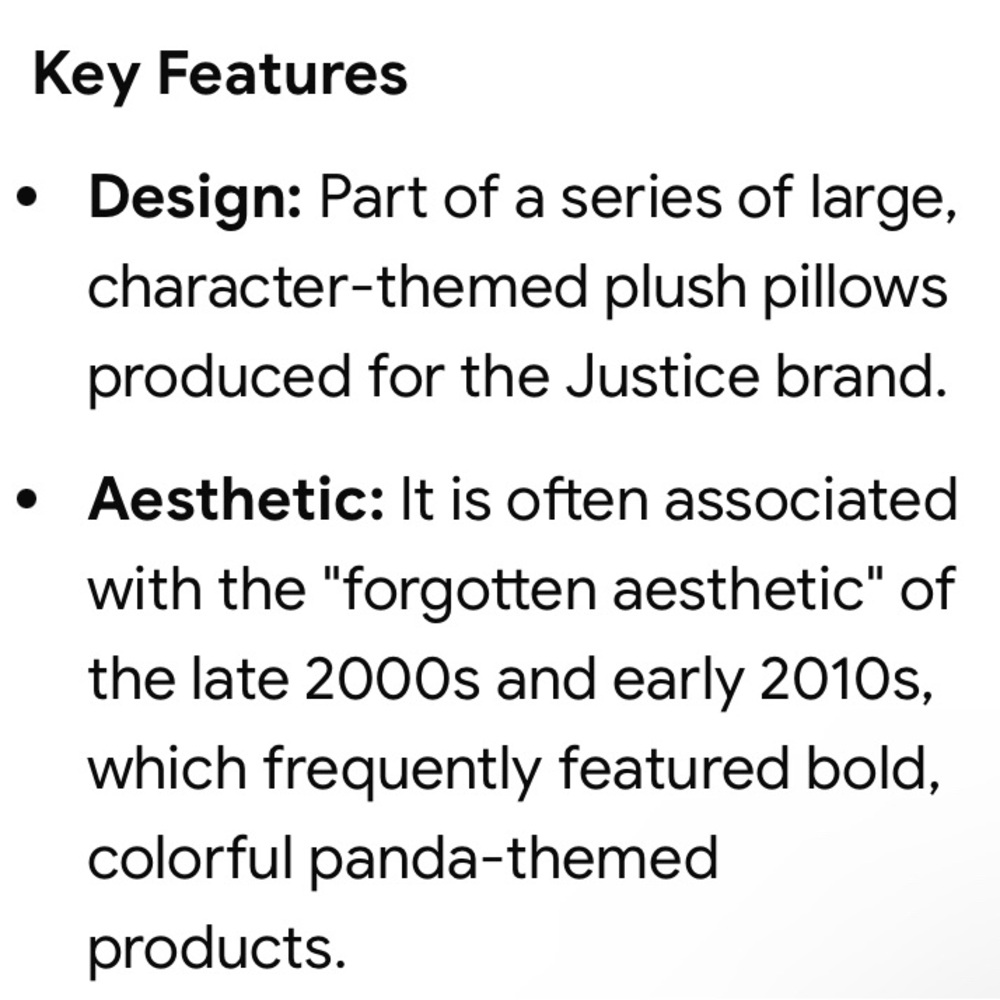 Justice 2010 Retired Collectible Bold Panda 14” x 16” Plush Pillow - Picture 8 of 9